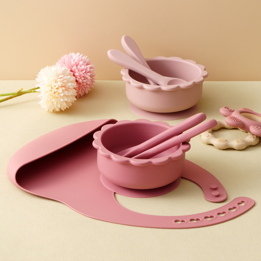 Baby Food Chopper - 4PCS Baby Silicone Tableware Set Soft
