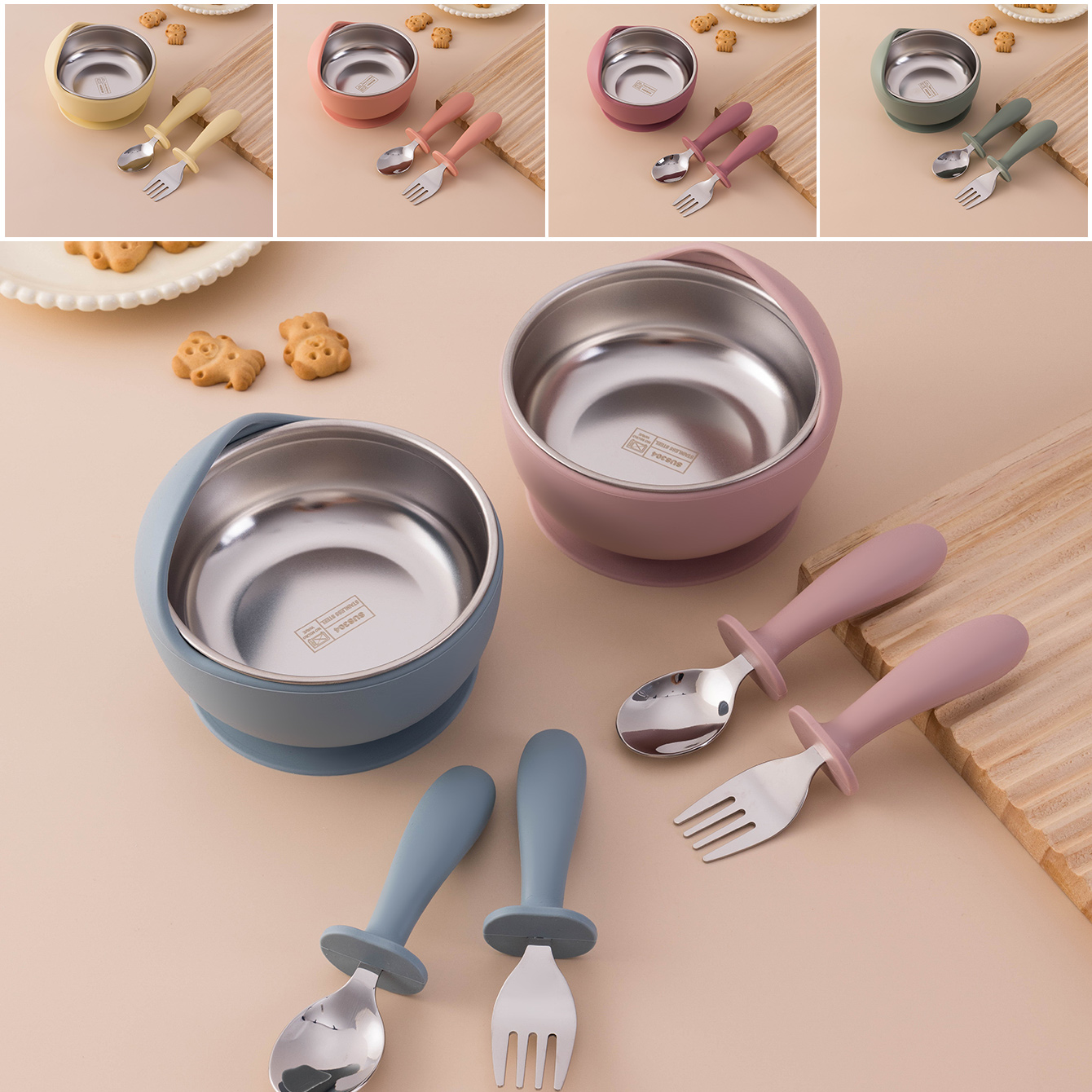 Baby Food Tray - Color Kids 3PCS Stainless Steel Silicone